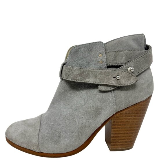 Rag and Bone Harrow Suede Booties gray ankle boots size 7.5 37.5 belted - Picture 3 of 12